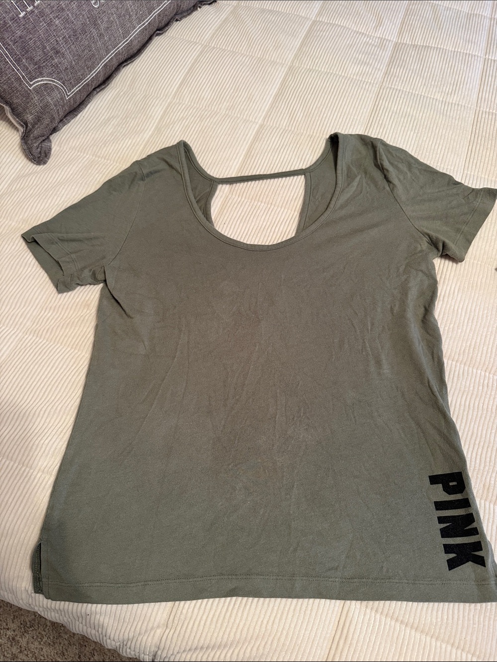 PINK Victoria's Secret Olive Scoop-Back Short Sleeve Tee